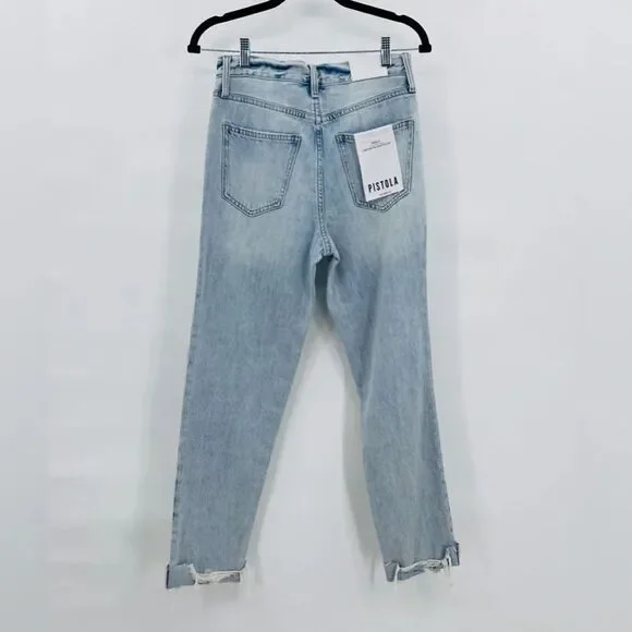 NWT Pistola Jeans Blue Light High Rise Distressed Roller Size 25